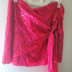 Hot pink sequin side tie mini skirt